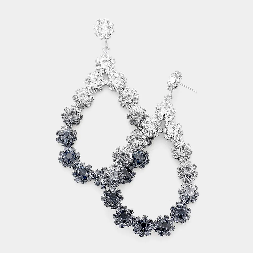 Crystal Open Teardrop Ombre Clear to Black Pageant Earrings | 493777