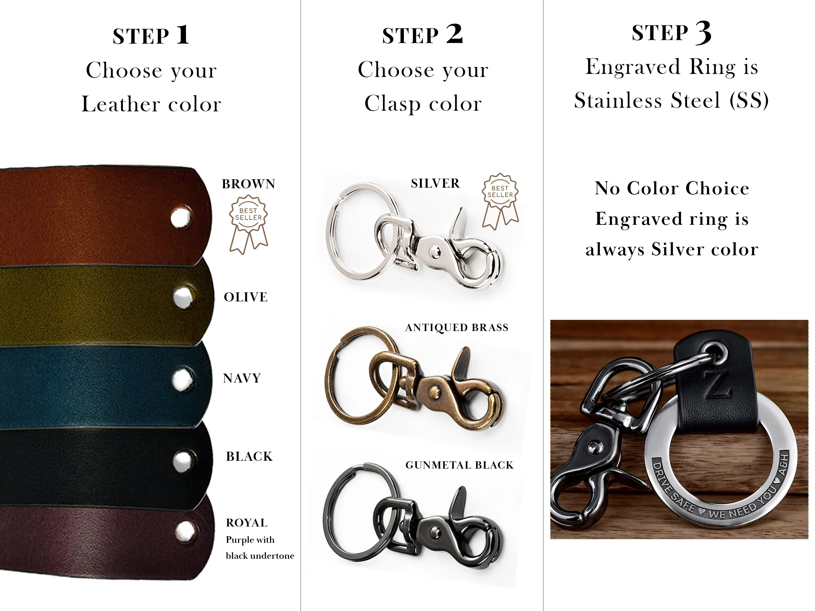 Custom 3D Engraved Leather Keychain Ring