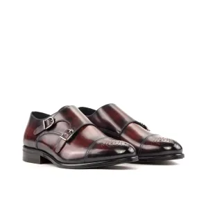 DapperFam Monaco in Burgundy Men's Hand-Painted Patina Double Monk