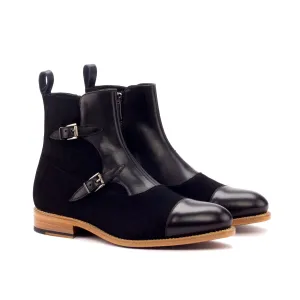 DapperFam Octavian in Black Men's Lux Suede & Italian Leather Buckle Boot