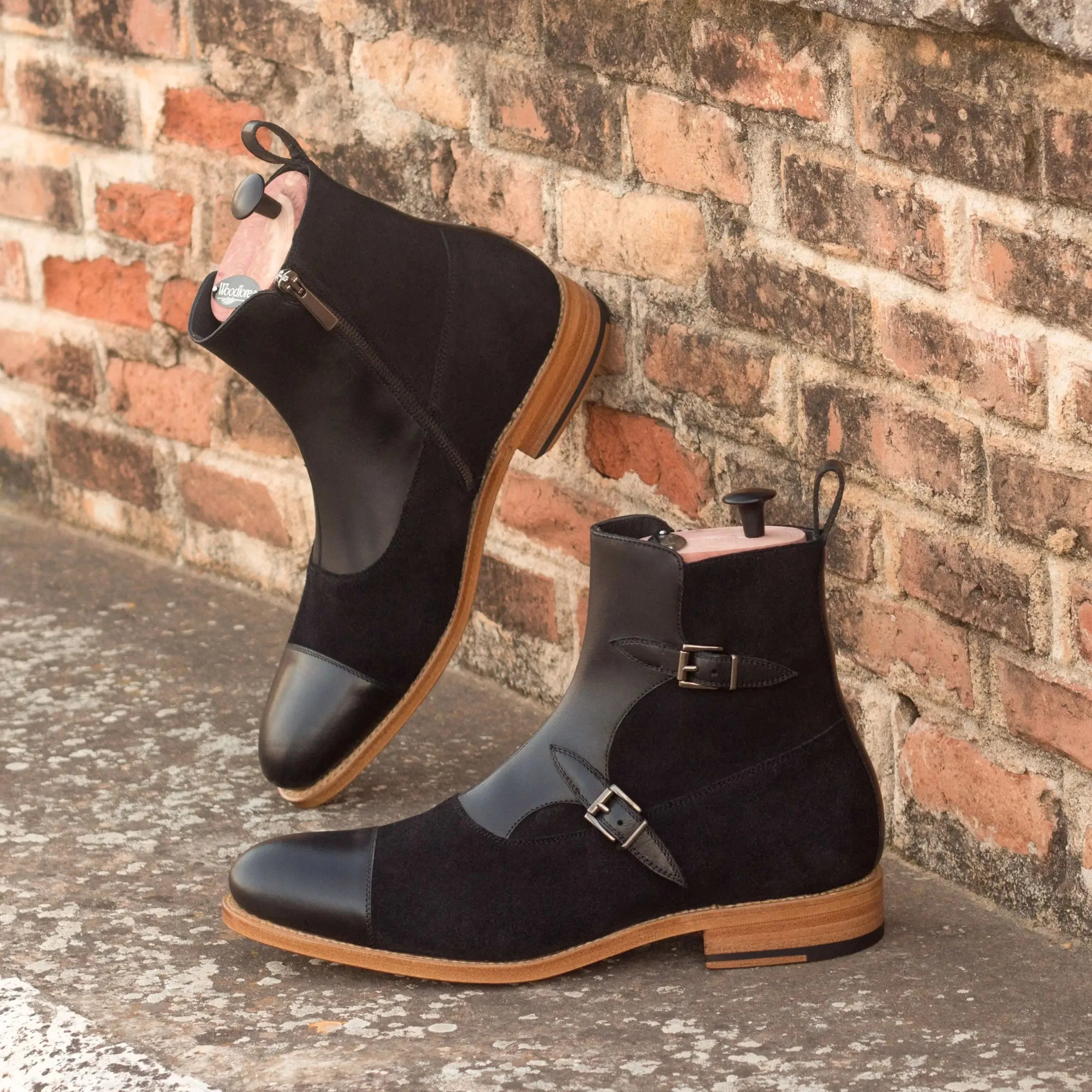 DapperFam Octavian in Black Men's Lux Suede & Italian Leather Buckle Boot
