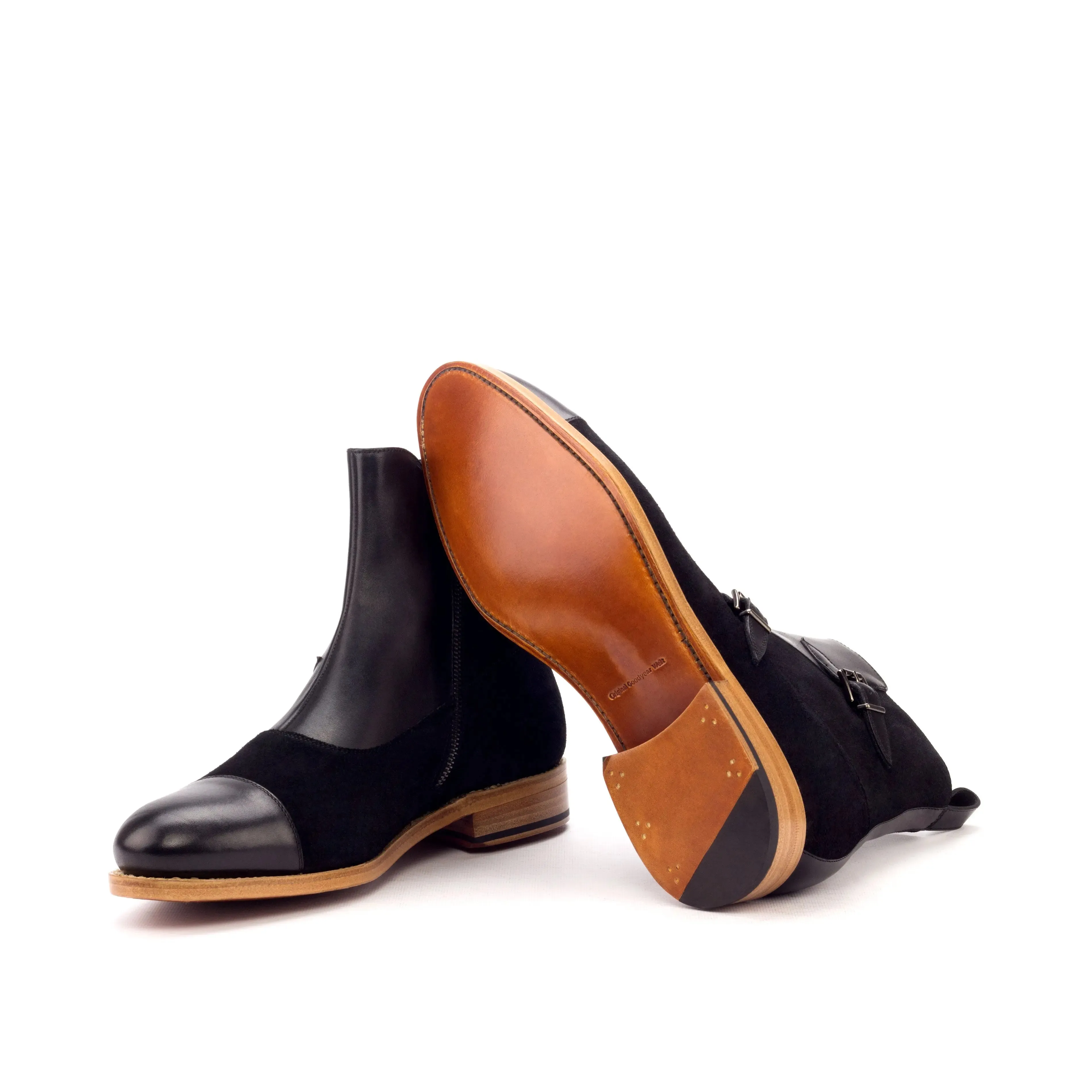 DapperFam Octavian in Black Men's Lux Suede & Italian Leather Buckle Boot