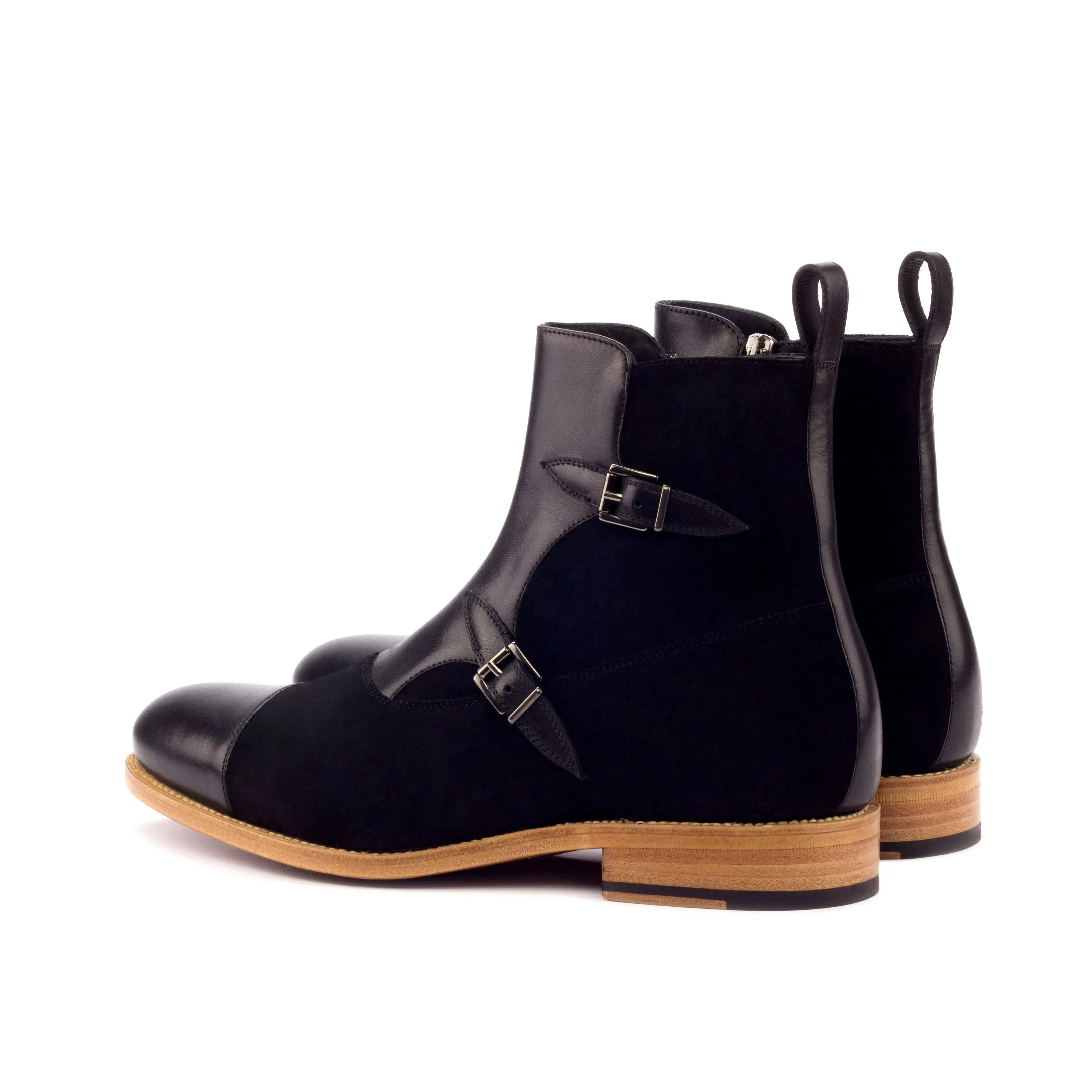 DapperFam Octavian in Black Men's Lux Suede & Italian Leather Buckle Boot