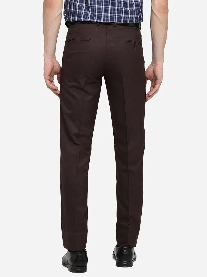 Dark Brown Solid Slim Fit Formal Trouser | Greenfibre