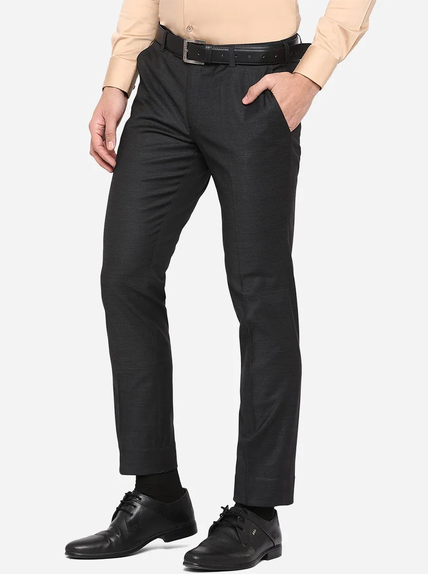 Dark Grey Solid Super Slim Fit Formal Trouser | JadeBlue