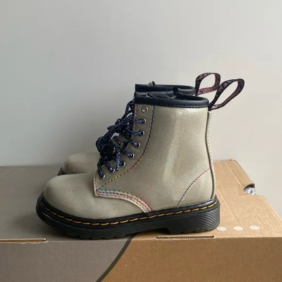 Dr. Martens 1460 Grey Glitter Leather Lace Up Zip Ankle Boots Toddler -Size 8 C