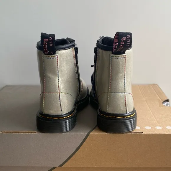 Dr. Martens 1460 Grey Glitter Leather Lace Up Zip Ankle Boots Toddler -Size 8 C