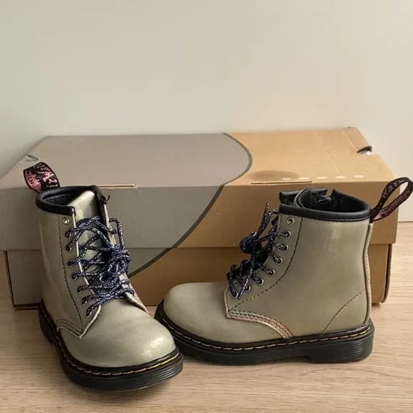Dr. Martens 1460 Grey Glitter Leather Lace Up Zip Ankle Boots Toddler -Size 8 C