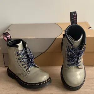 Dr. Martens 1460 Grey Glitter Leather Lace Up Zip Ankle Boots Toddler -Size 8 C