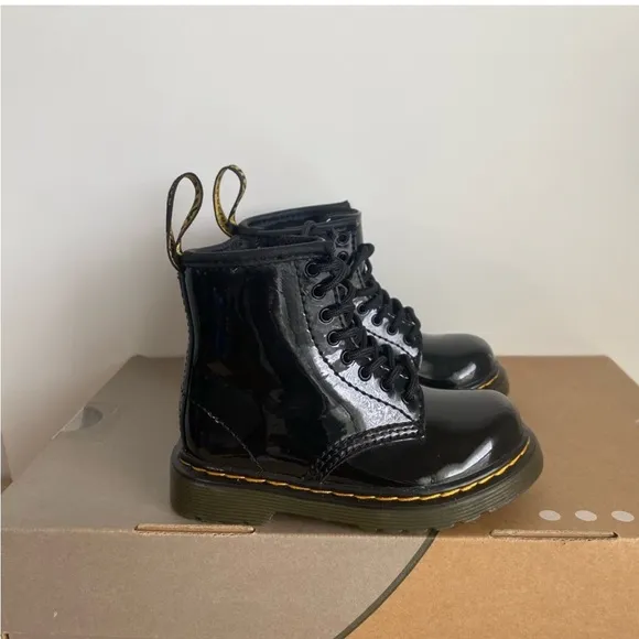 Dr. Martens 1460 Patent Black Leather Lace Up Zip Ankle Boots Toddler -SZ 8 C