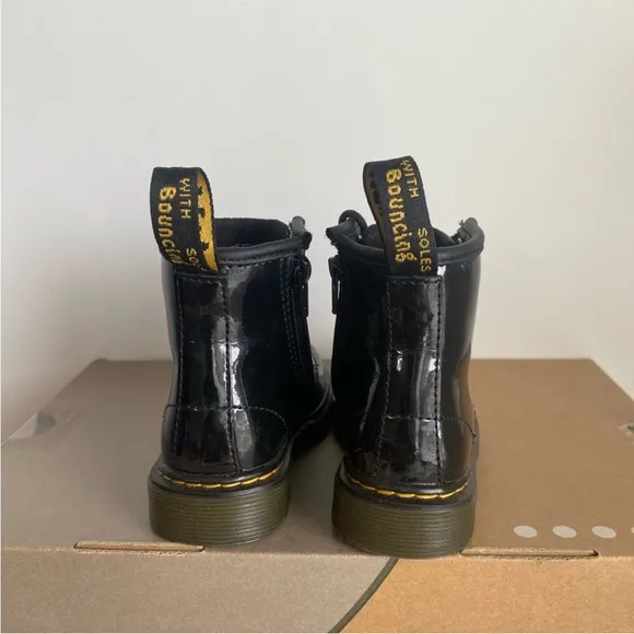 Dr. Martens 1460 Patent Black Leather Lace Up Zip Ankle Boots Toddler -SZ 8 C