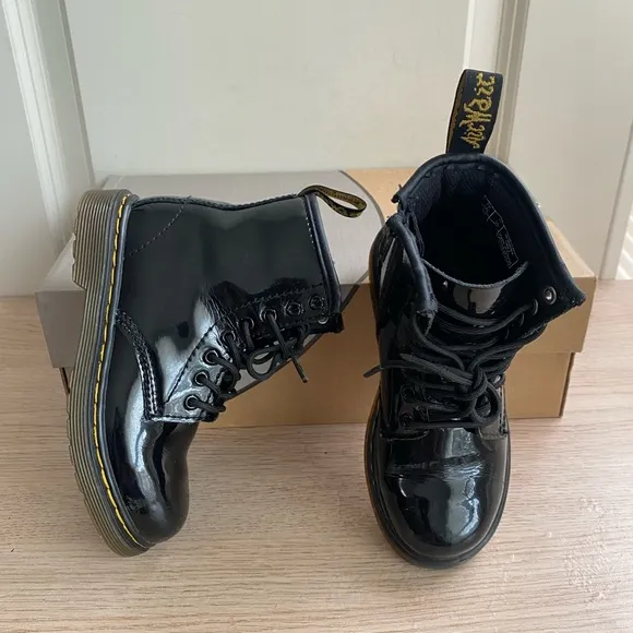 Dr. Martens 1460 Patent Black Leather Lace Up Zip Ankle Boots Toddler -SZ 8 C