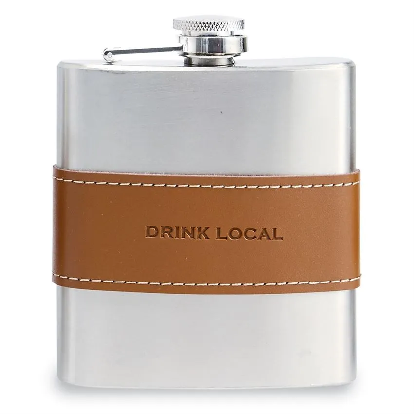 Drink Local Leather Band Flask