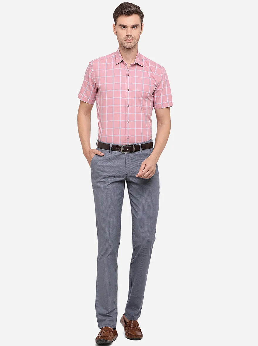 Dusty Blue Solid Slim Fit Casual Trouser | JadeBlue