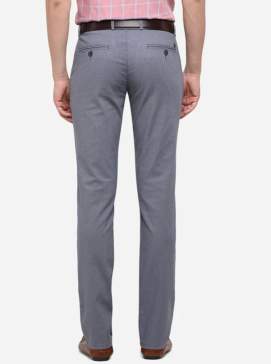 Dusty Blue Solid Slim Fit Casual Trouser | JadeBlue