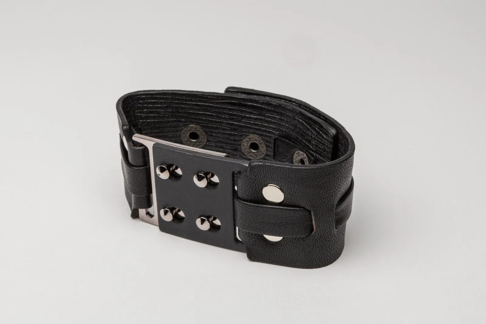 East Village Leather   Metal Cuff, Black Leather