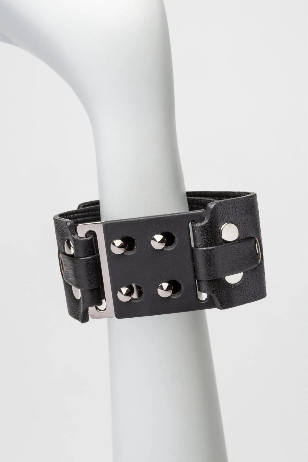 East Village Leather   Metal Cuff, Black Leather