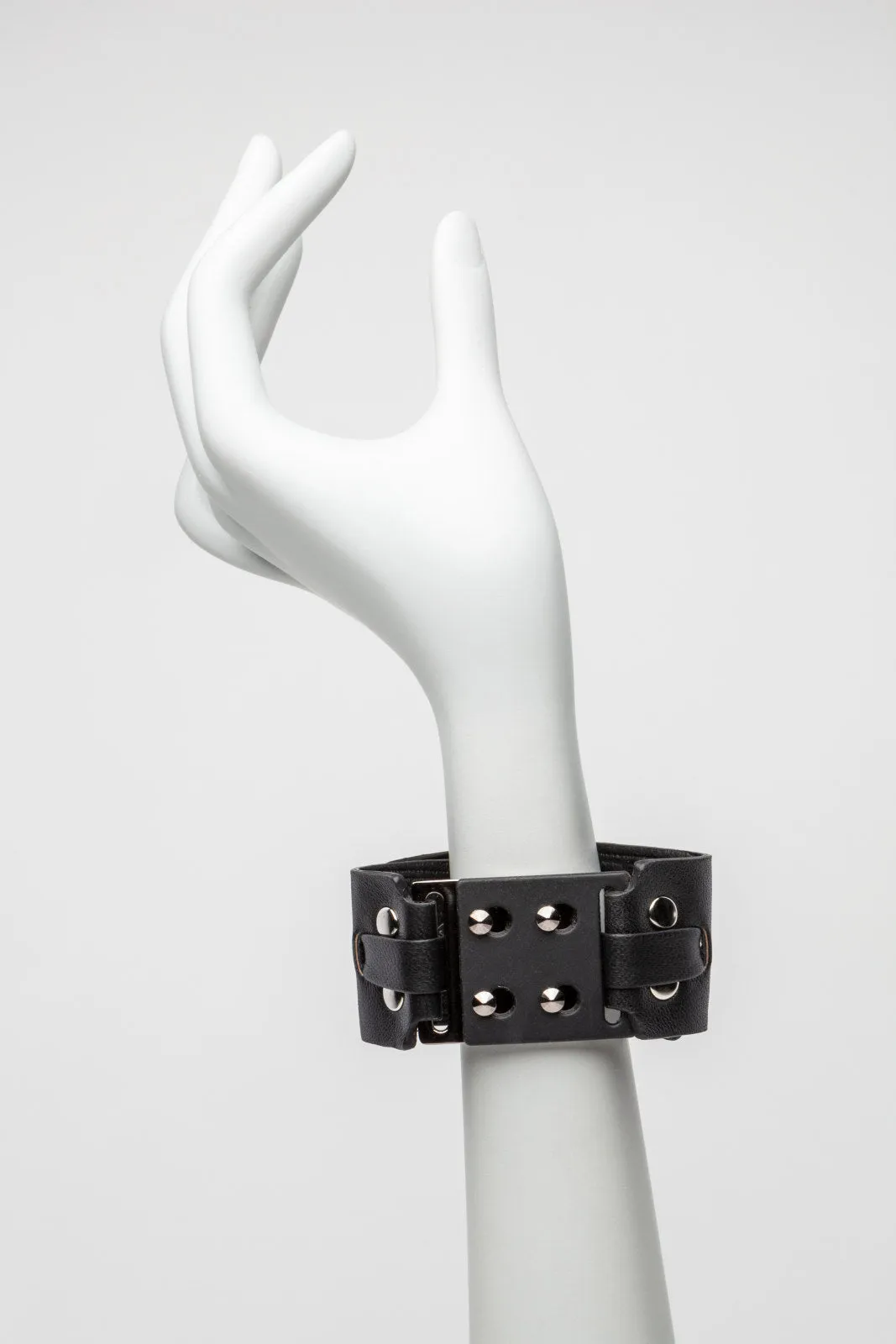 East Village Leather   Metal Cuff, Black Leather