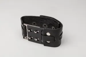 East Village Leather   Metal Cuff, Black Leather