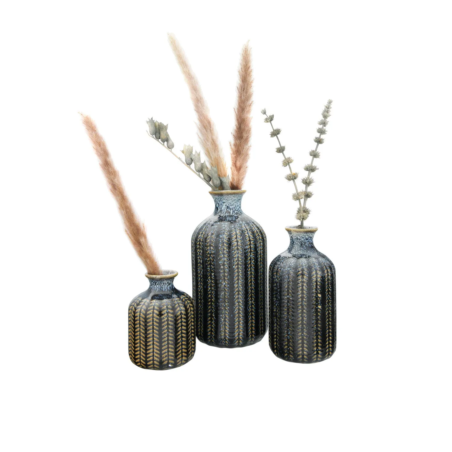 Embossed Stoneware Vases with Glaze