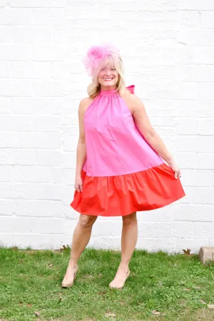 Emily Pink & Red Halter Dress