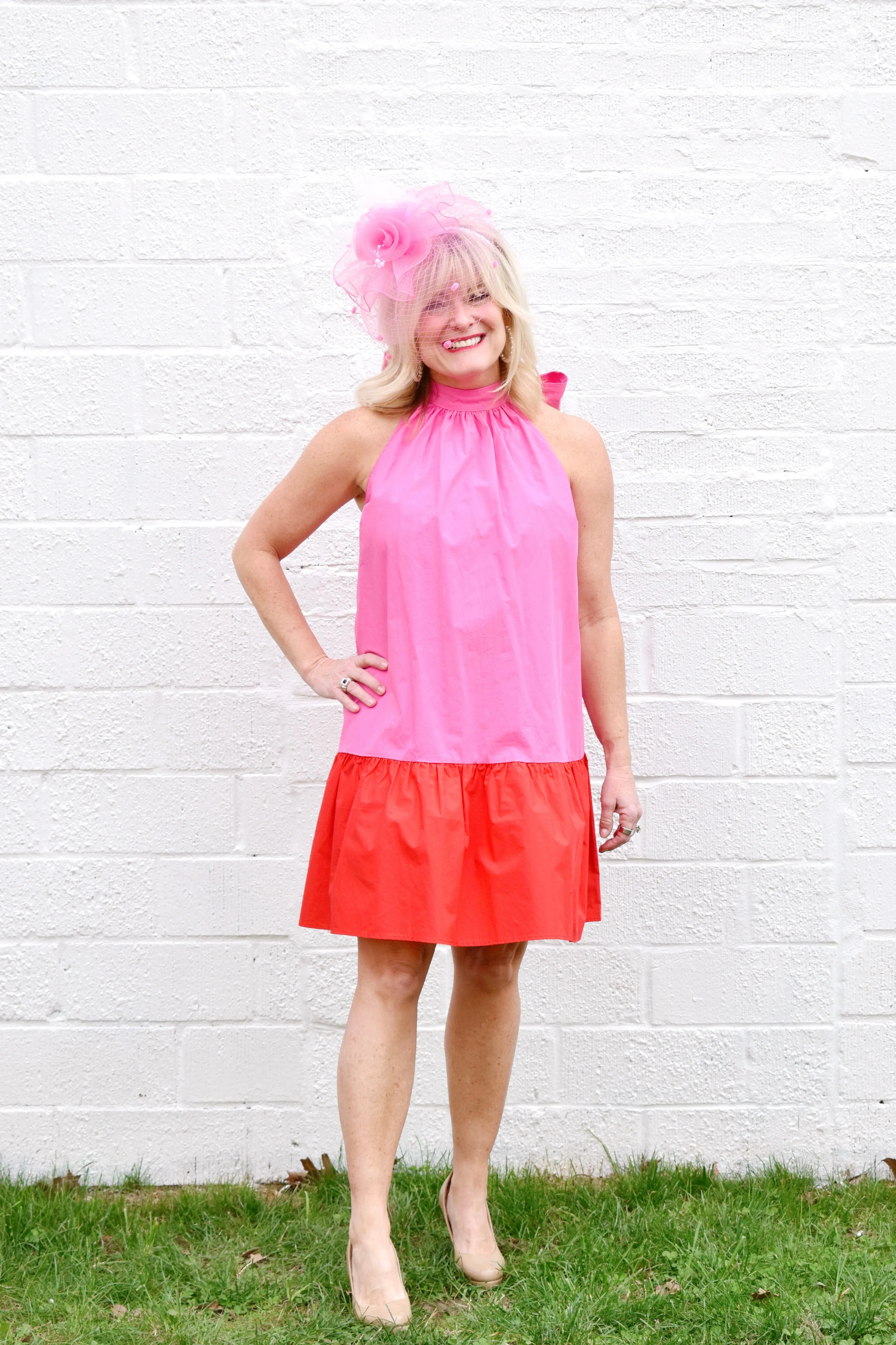 Emily Pink & Red Halter Dress