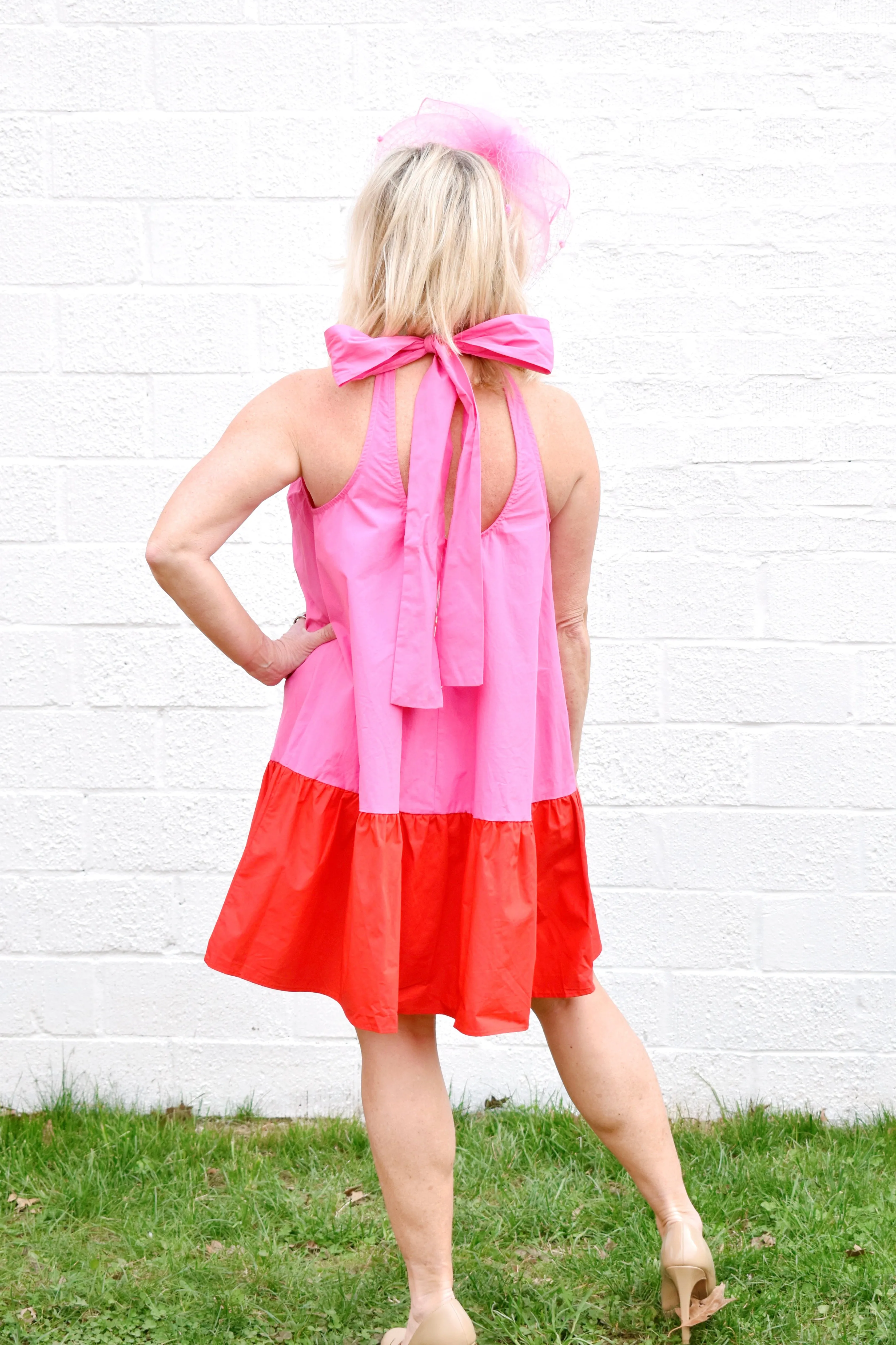 Emily Pink & Red Halter Dress