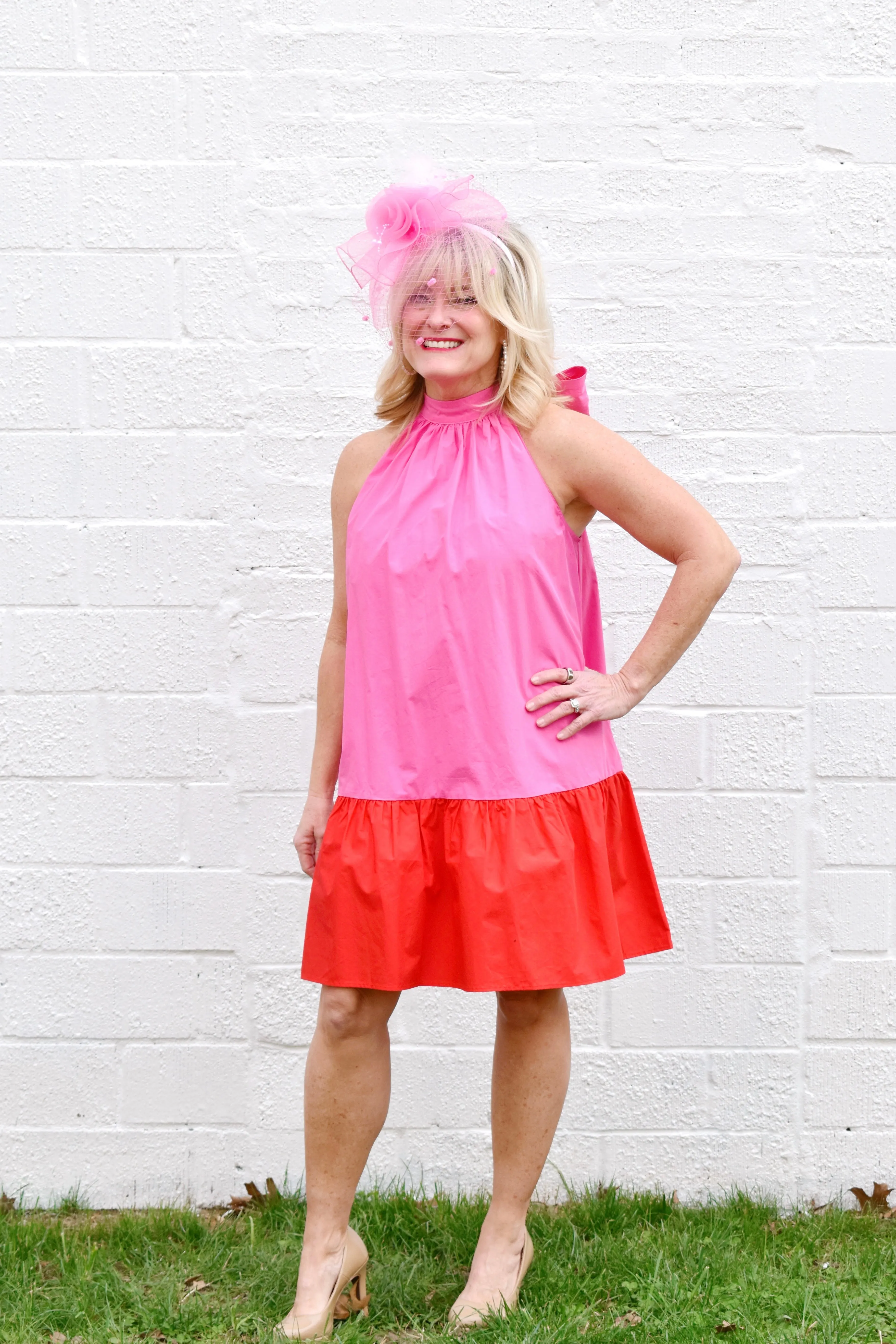 Emily Pink & Red Halter Dress