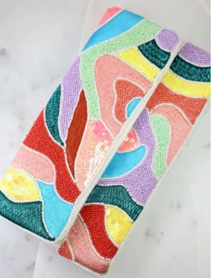 Eula Abstract  Beaded Crossbody/Clutch: Multi Color
