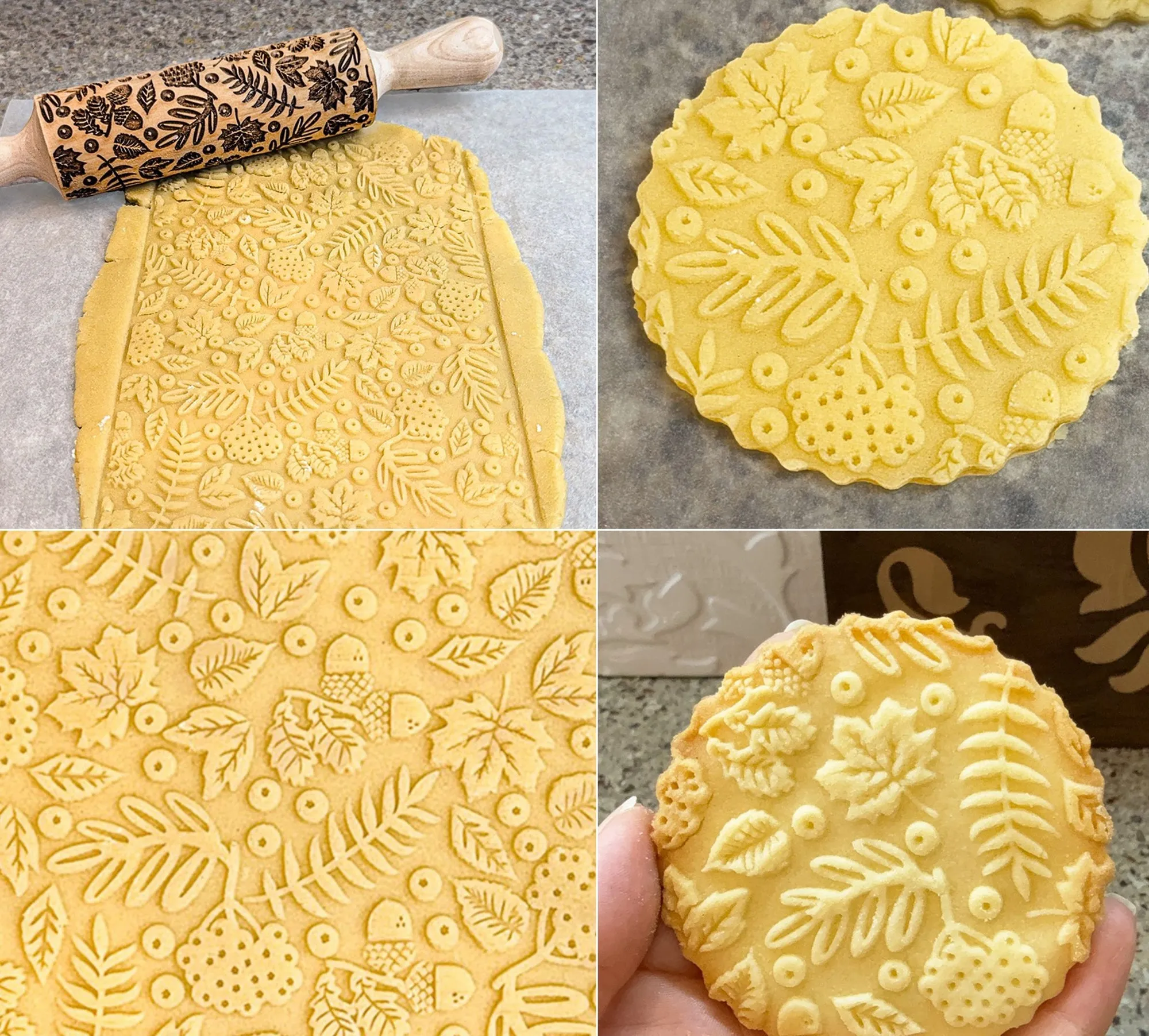 Fall Leaves Embossed Rolling Pin, Maple, Acorns, Rowan Texture for Clay and Cookie, Bakery Craft, Pottery Roller, Gift for the Ceramist