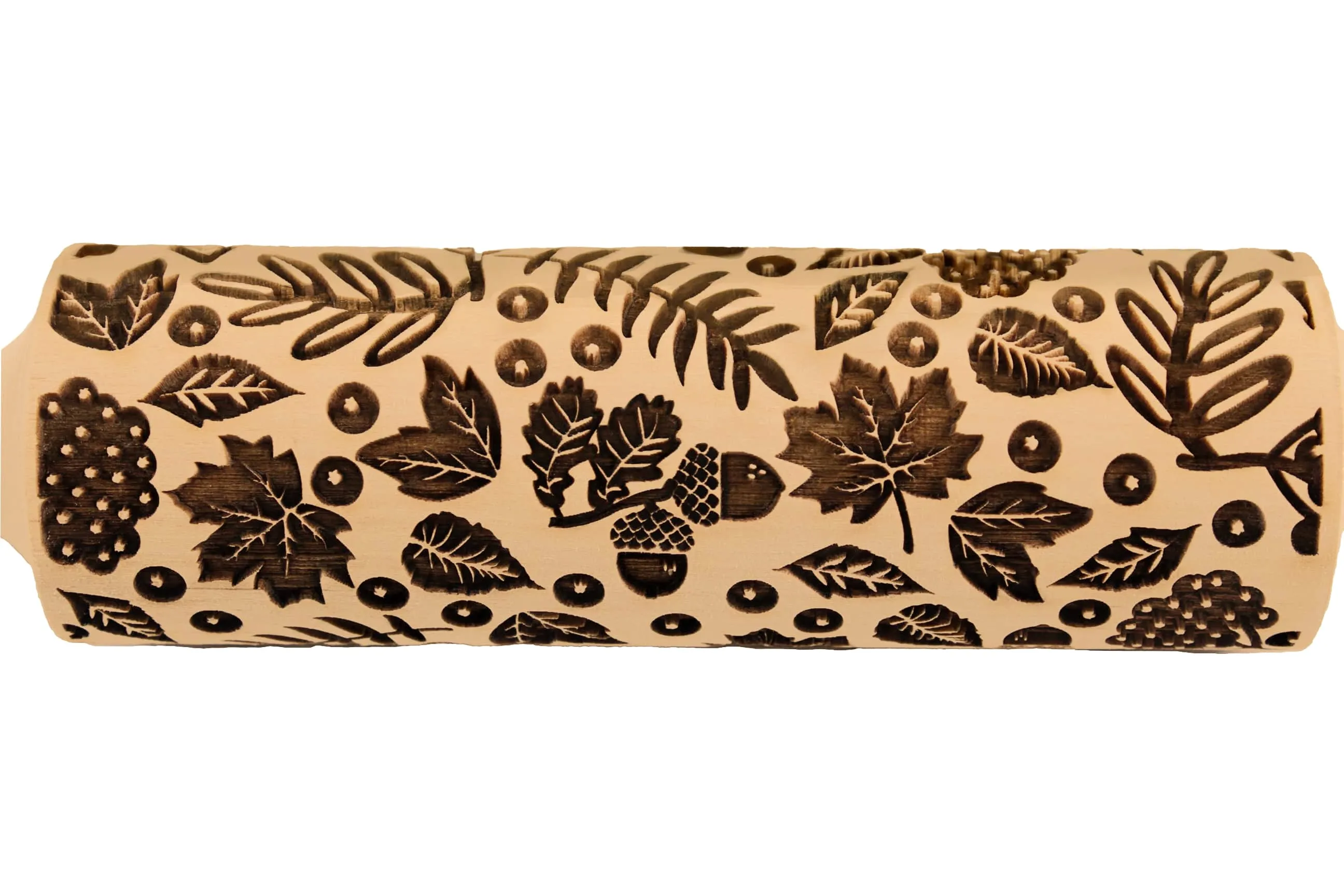 Fall Leaves Embossed Rolling Pin, Maple, Acorns, Rowan Texture for Clay and Cookie, Bakery Craft, Pottery Roller, Gift for the Ceramist