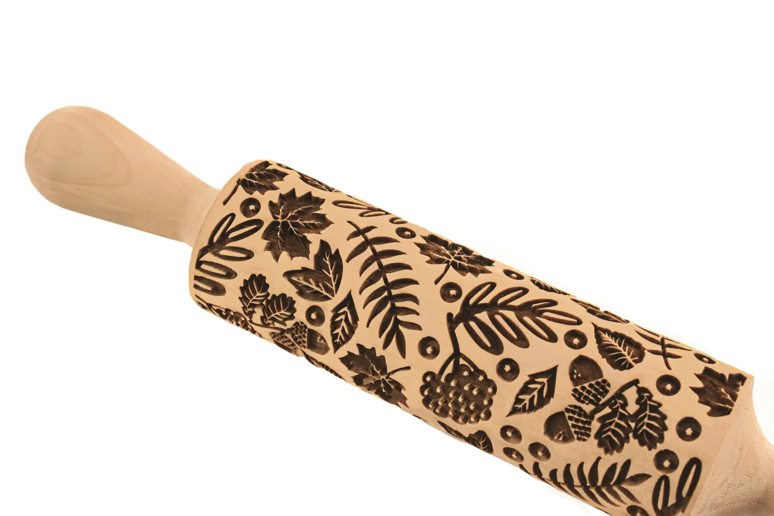 Fall Leaves Embossed Rolling Pin, Maple, Acorns, Rowan Texture for Clay and Cookie, Bakery Craft, Pottery Roller, Gift for the Ceramist