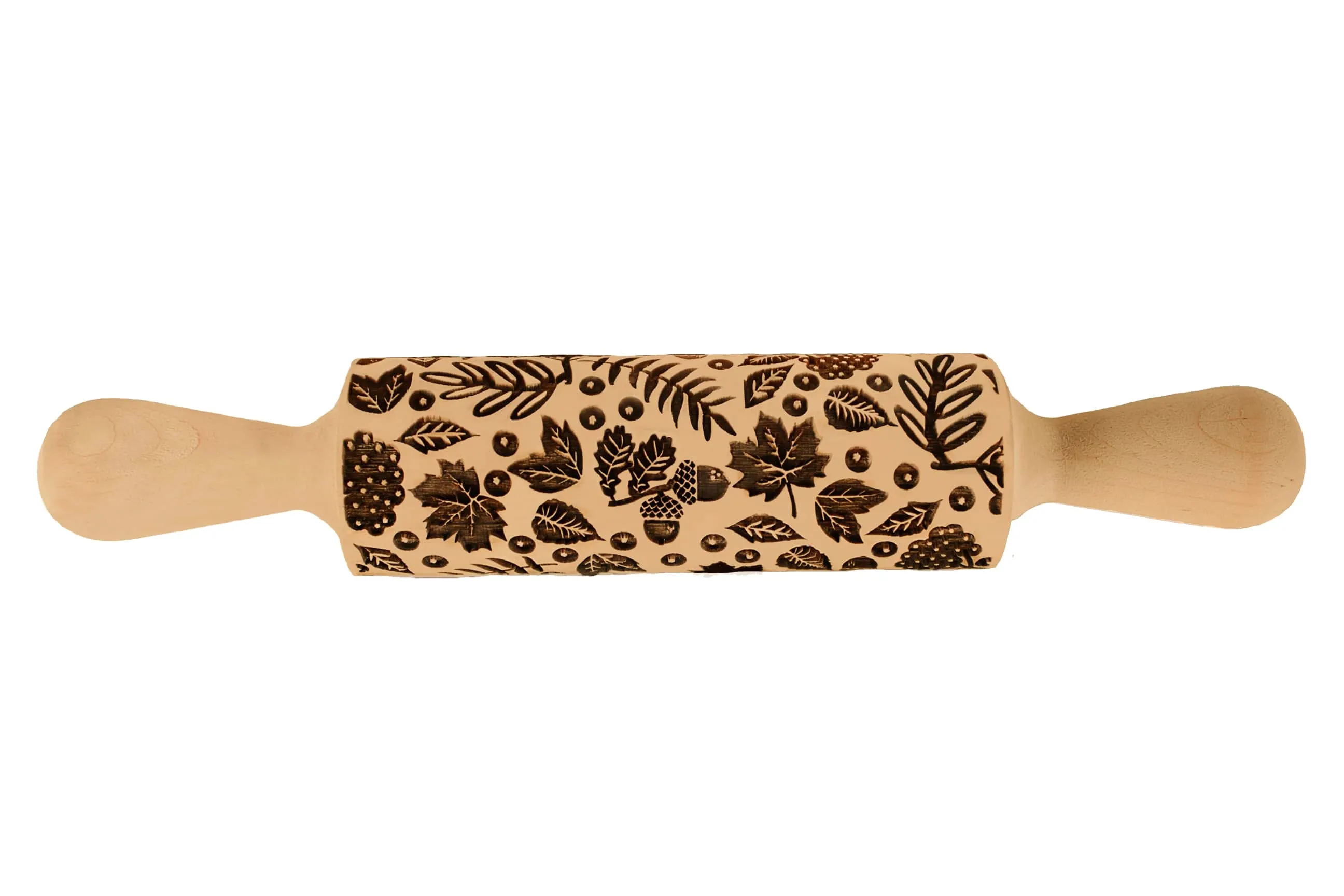 Fall Leaves Embossed Rolling Pin, Maple, Acorns, Rowan Texture for Clay and Cookie, Bakery Craft, Pottery Roller, Gift for the Ceramist