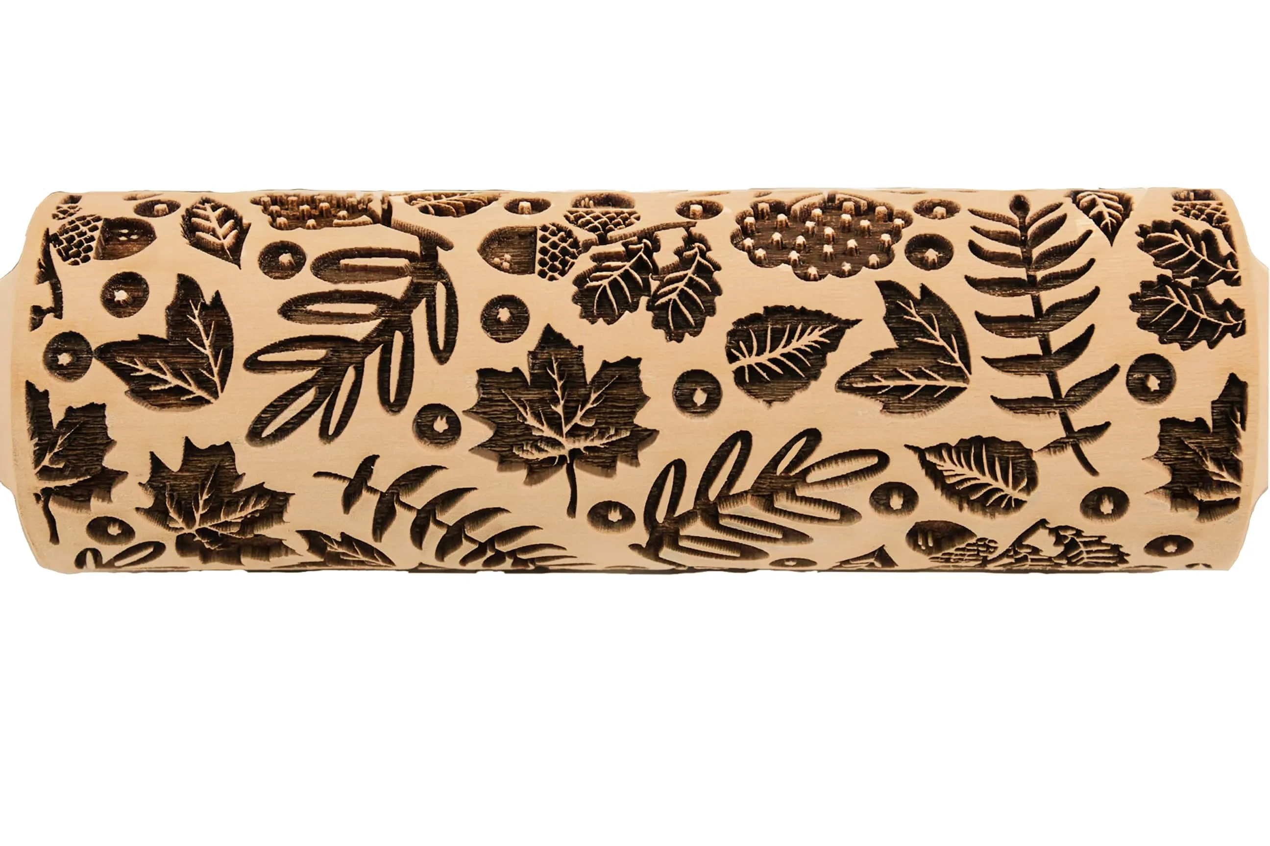 Fall Leaves Embossed Rolling Pin, Maple, Acorns, Rowan Texture for Clay and Cookie, Bakery Craft, Pottery Roller, Gift for the Ceramist