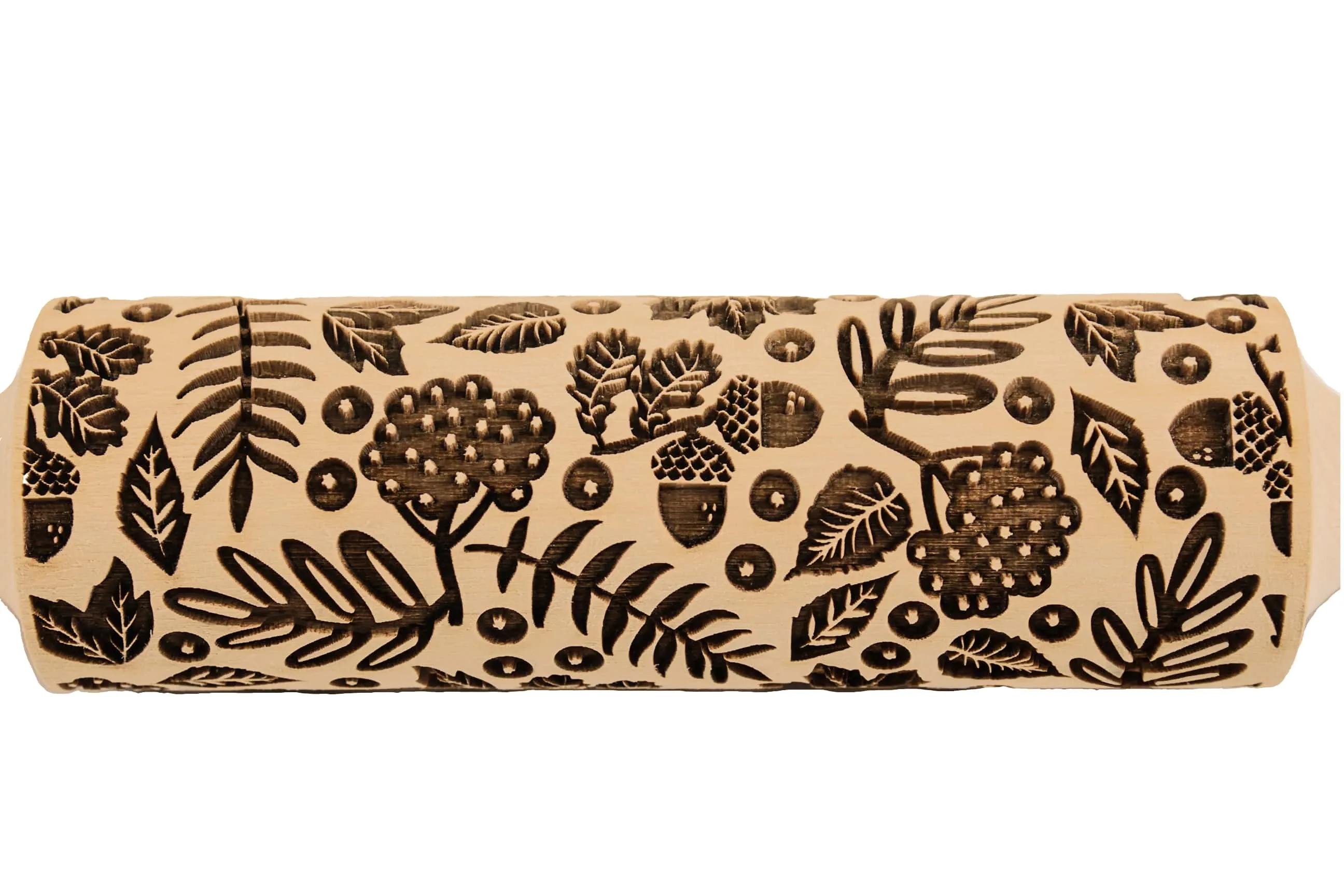 Fall Leaves Embossed Rolling Pin, Maple, Acorns, Rowan Texture for Clay and Cookie, Bakery Craft, Pottery Roller, Gift for the Ceramist