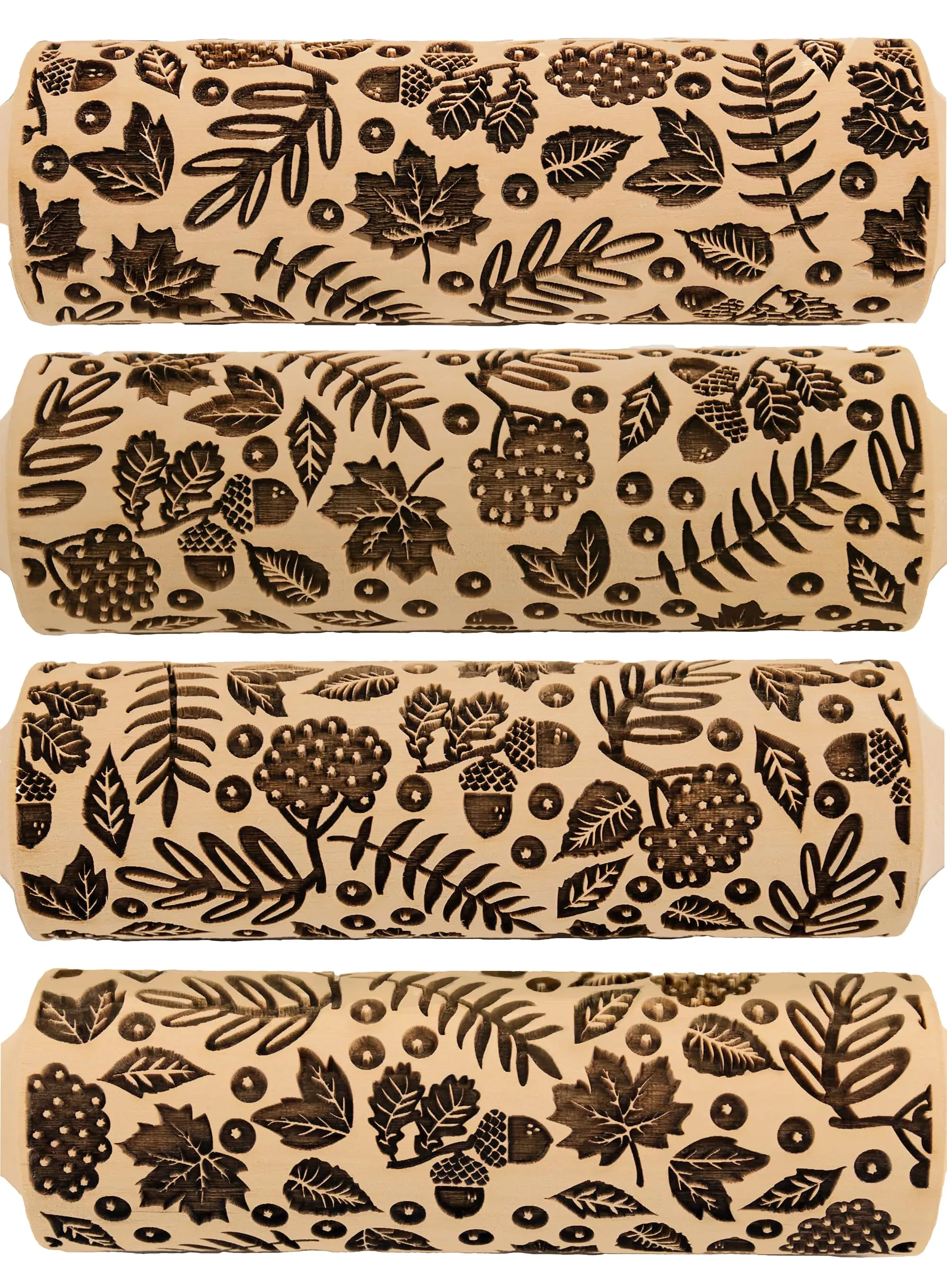 Fall Leaves Embossed Rolling Pin, Maple, Acorns, Rowan Texture for Clay and Cookie, Bakery Craft, Pottery Roller, Gift for the Ceramist