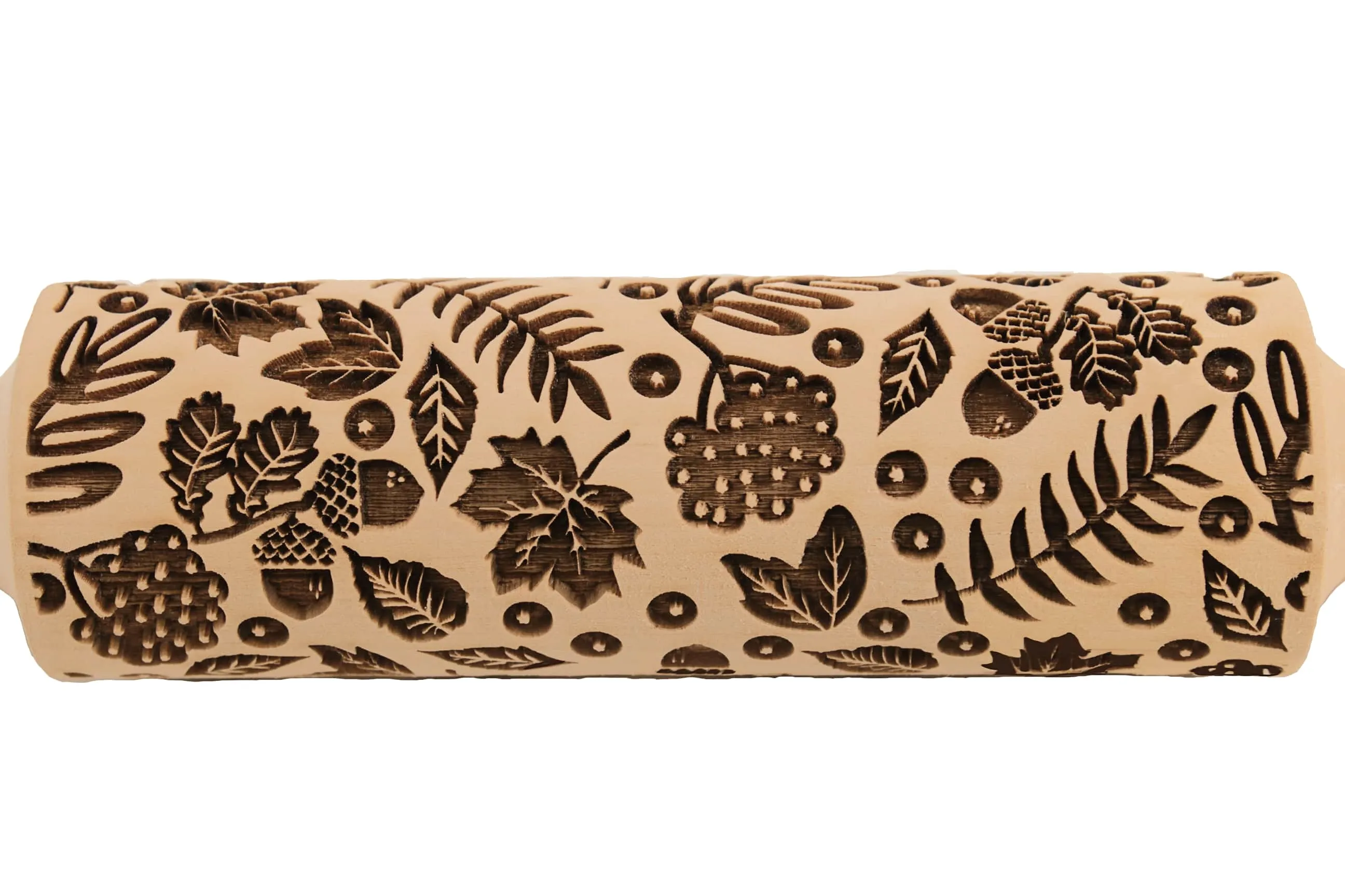 Fall Leaves Embossed Rolling Pin, Maple, Acorns, Rowan Texture for Clay and Cookie, Bakery Craft, Pottery Roller, Gift for the Ceramist