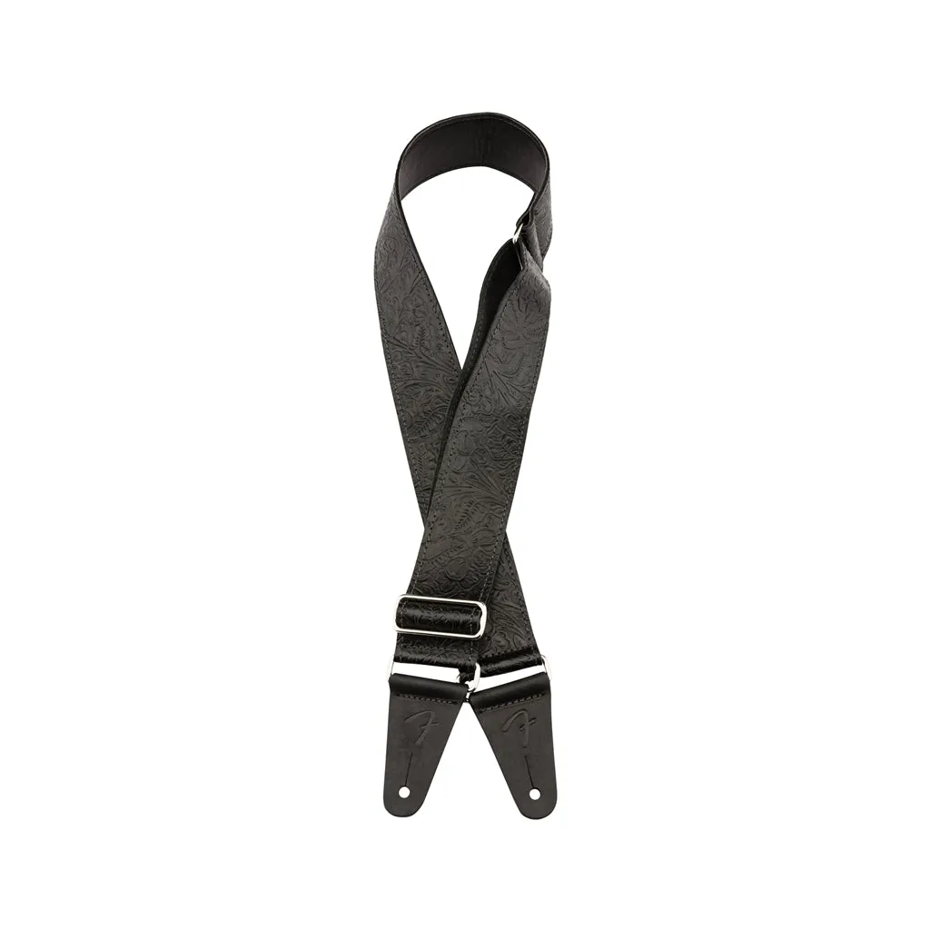 Fender 2inch Tooled Leather Guitar Strap, Black
