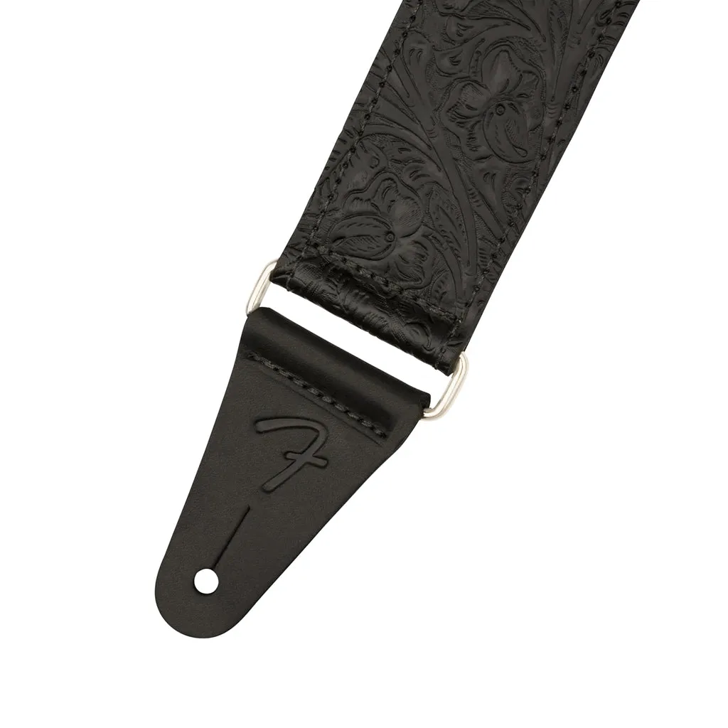 Fender 2inch Tooled Leather Guitar Strap, Black