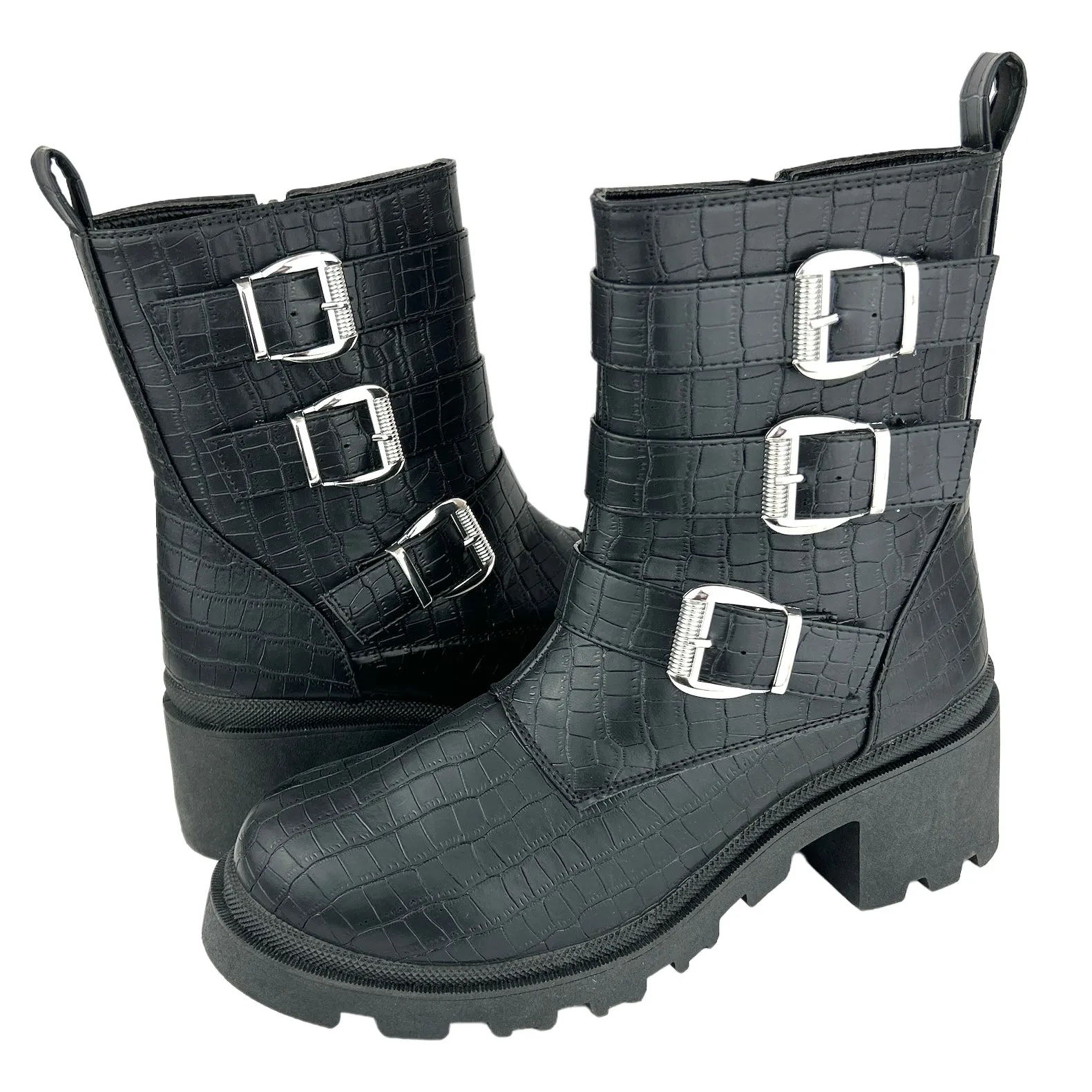 FILO Women's Lug Sole Croc Embossed Combats Boots