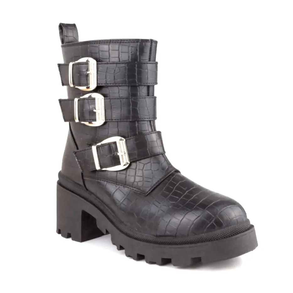 FILO Women's Lug Sole Croc Embossed Combats Boots