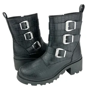 FILO Women's Lug Sole Croc Embossed Combats Boots