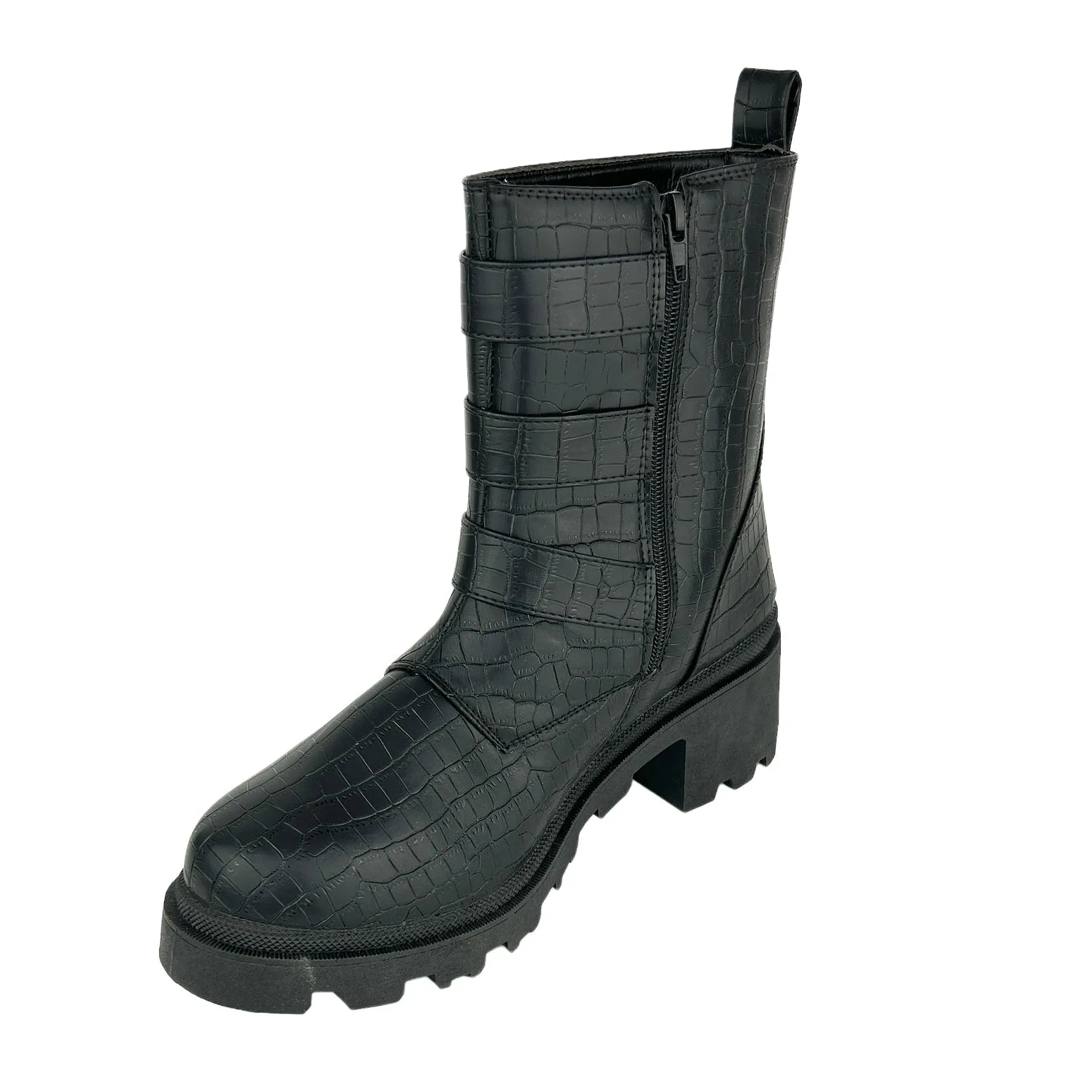 FILO Women's Lug Sole Croc Embossed Combats Boots