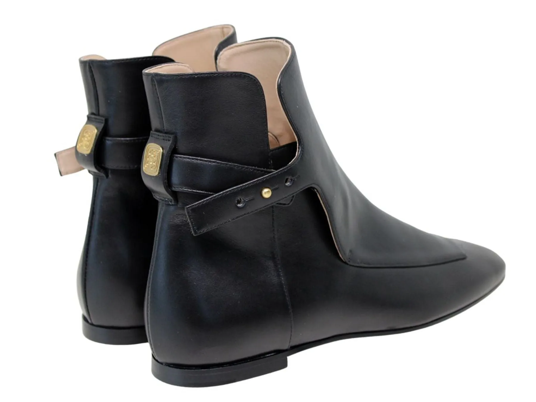 Flat black leather boots