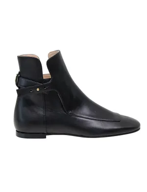 Flat black leather boots