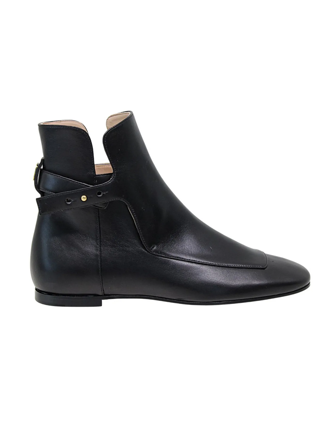 Flat black leather boots
