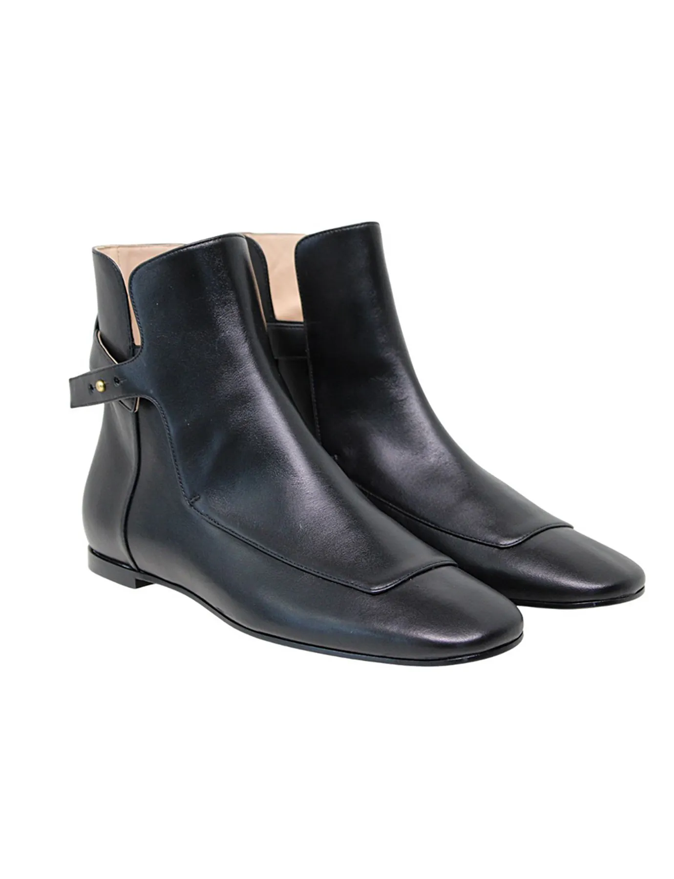 Flat black leather boots