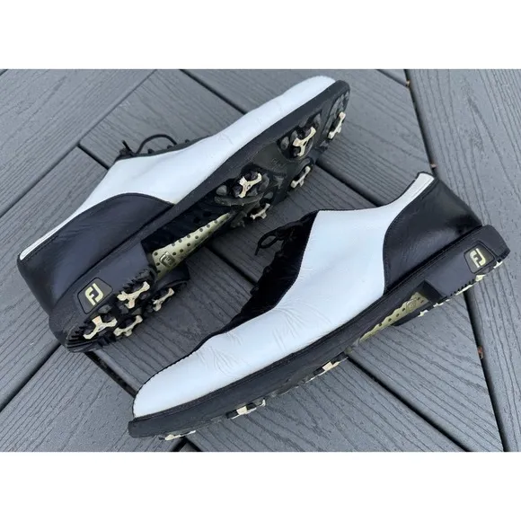 FootJoy FJ ICON Golf Shoes Mens 12M Black/White Athletic Full-Grain Leather