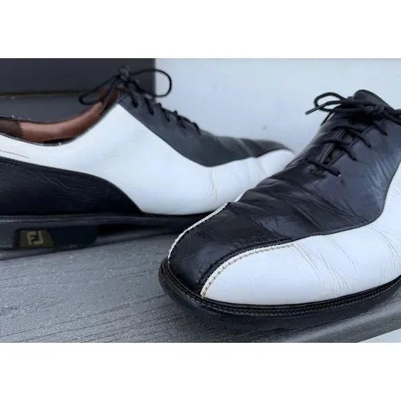 FootJoy FJ ICON Golf Shoes Mens 12M Black/White Athletic Full-Grain Leather