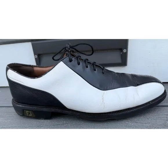 FootJoy FJ ICON Golf Shoes Mens 12M Black/White Athletic Full-Grain Leather